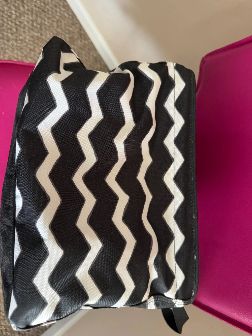 Thirty-One Square Utility Tote in black and white chevron